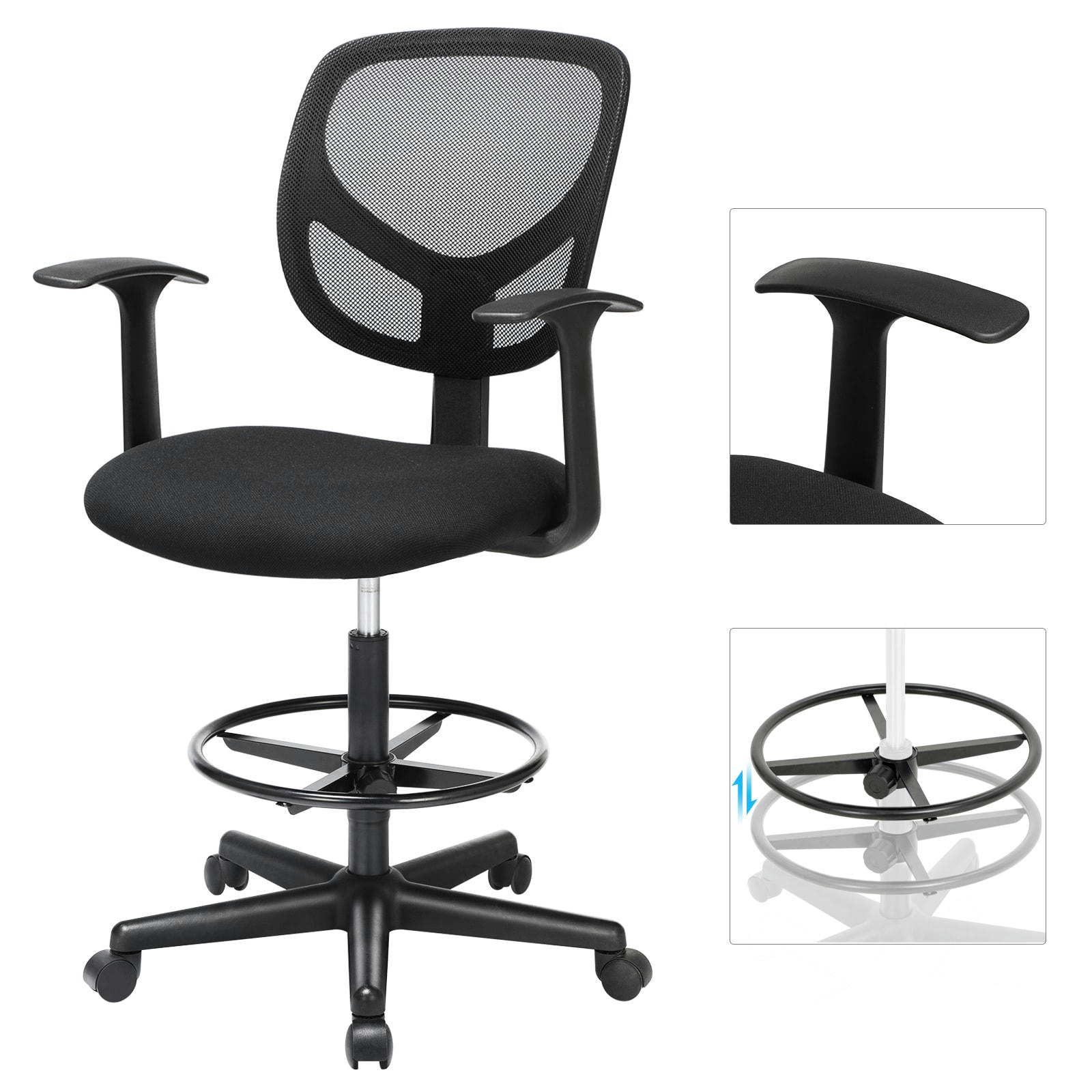 - Fauteuil de bureau pivotant à 360° tissu polyester noir