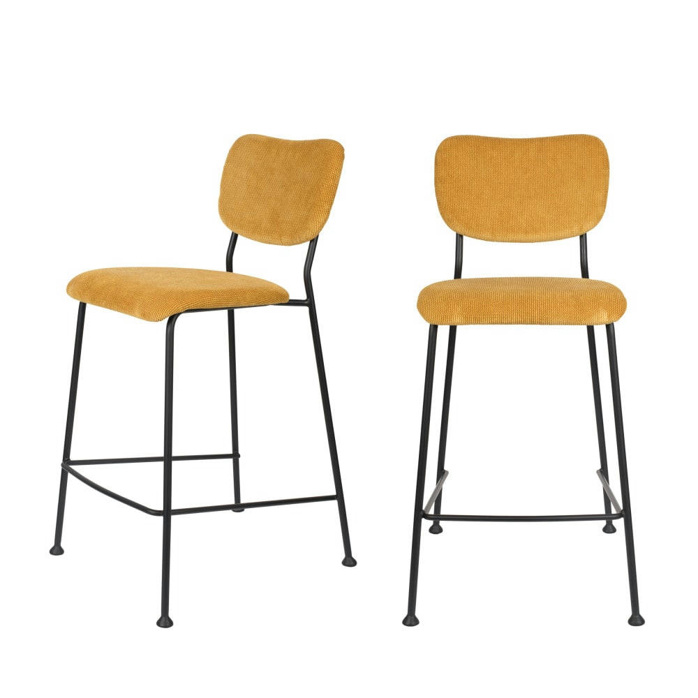 BENSON - Lot de 2 tabourets de bar en velours côtelé 65cm jaune moutarde