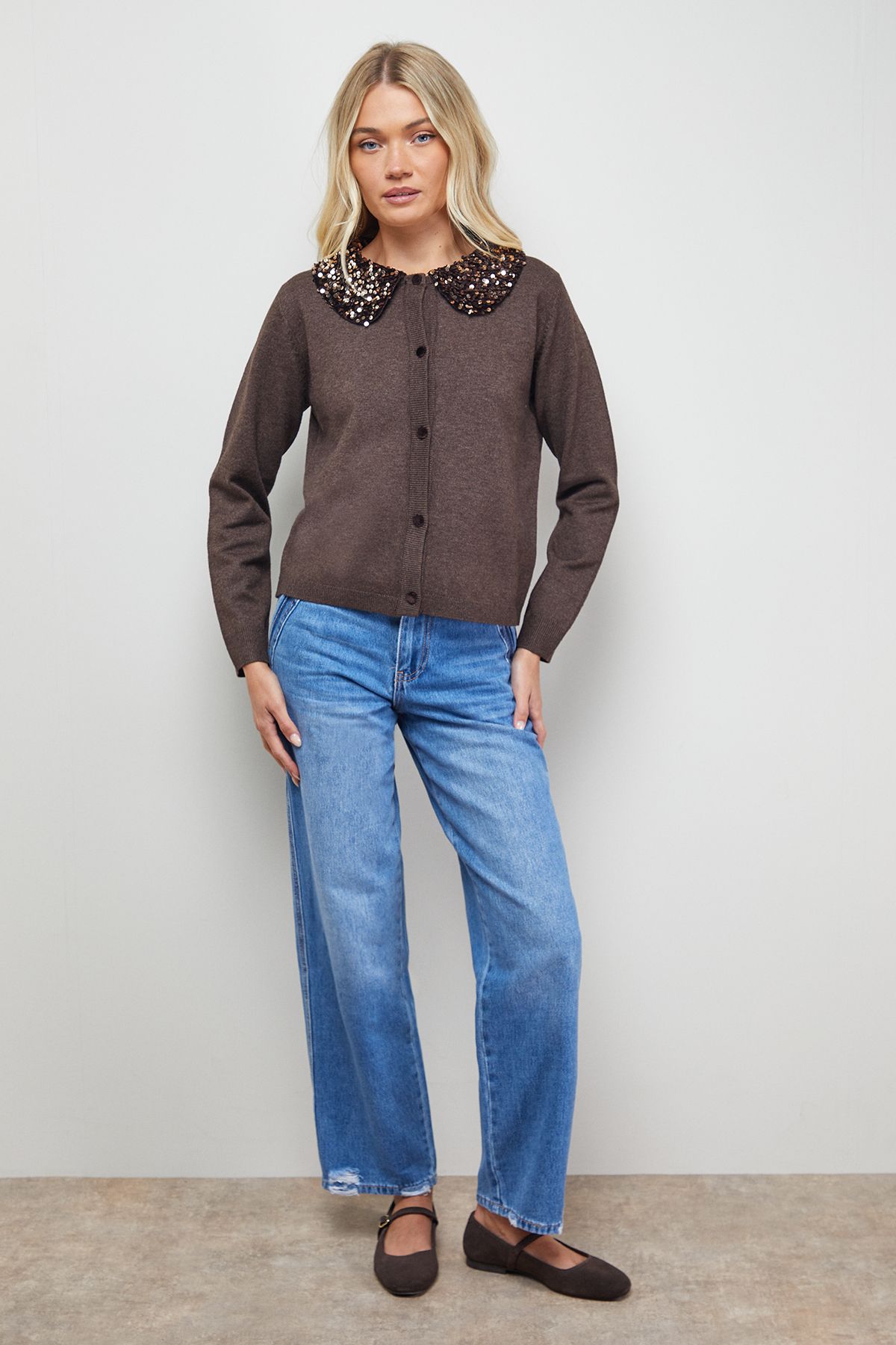Oasis Sequin Collar Cardigan