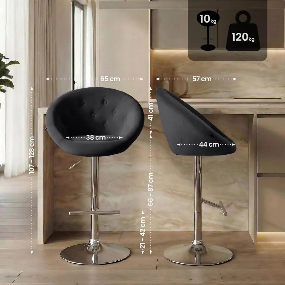 CLP Barkruk London chroom Frame - Fluweel - zwart