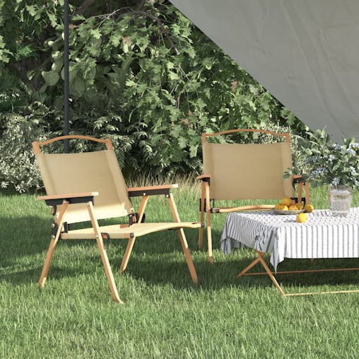 NNEVL Camping Chairs 2 pcs Beige 54x43x59 cm Oxford Fabric