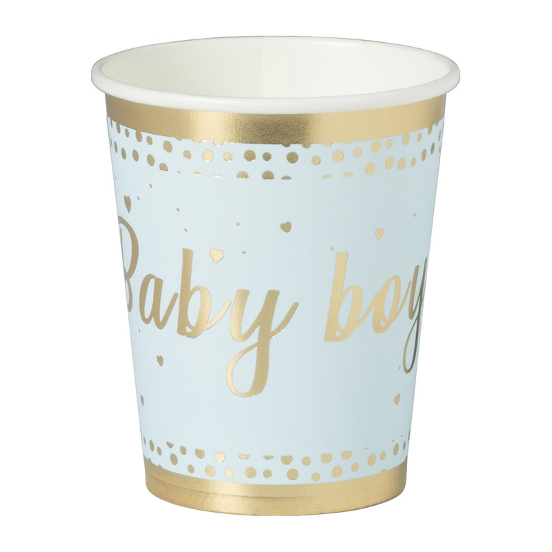 Bekers baby boy - papier - blauw/goud - set van 8