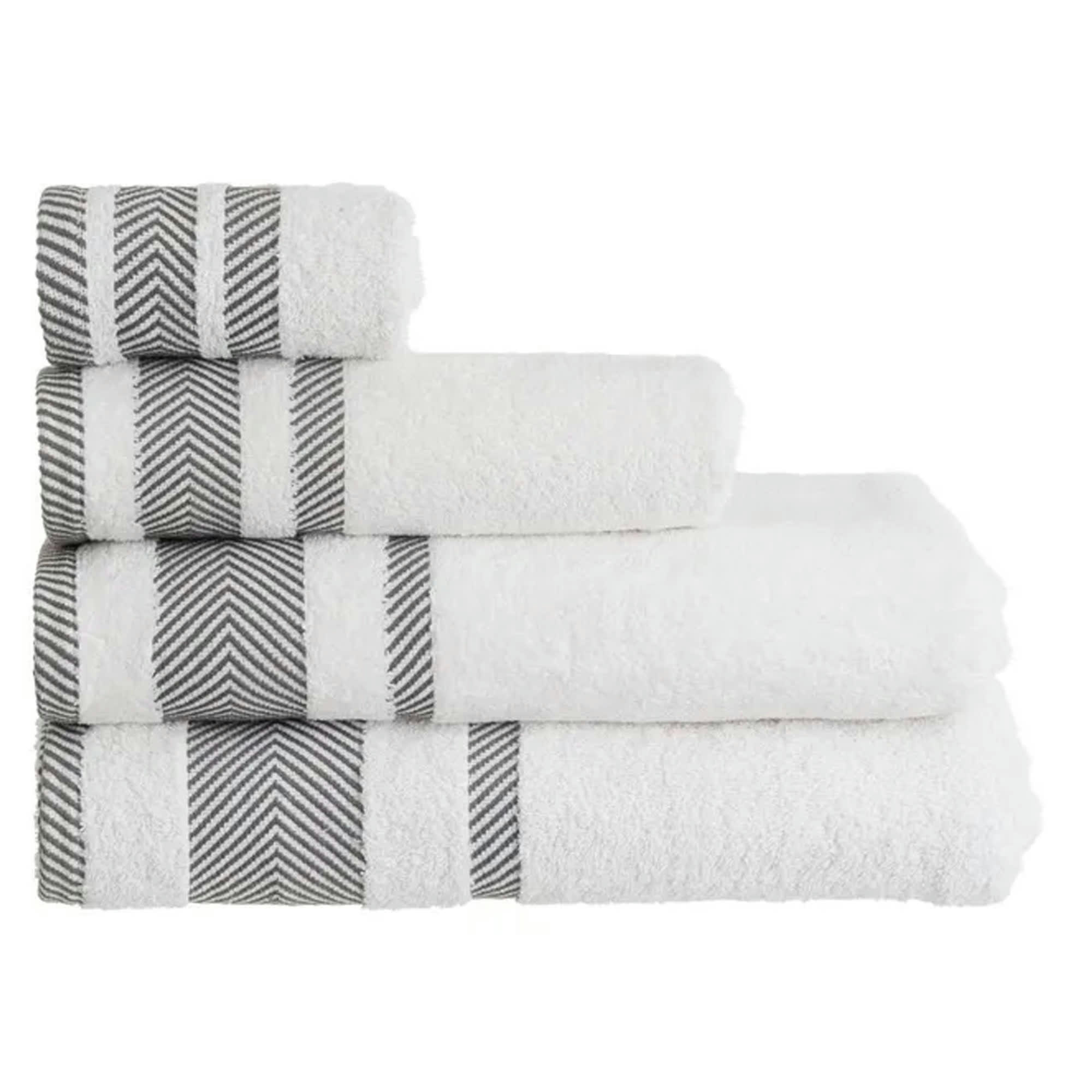 - Drap de bain douche coton blanc et gris 70x140cm