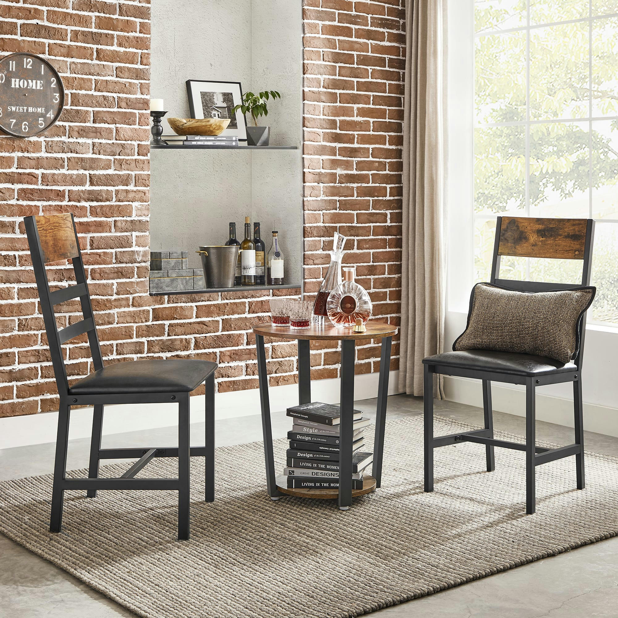 - Chaise rembourrée mousse acier effet bois marron rustique noir