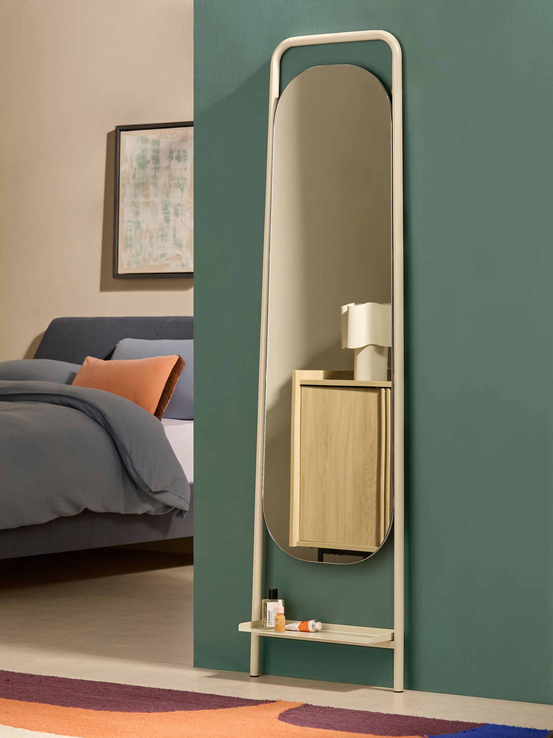 Sylas Full Length Leaner Mirror with Shelf in Cream
