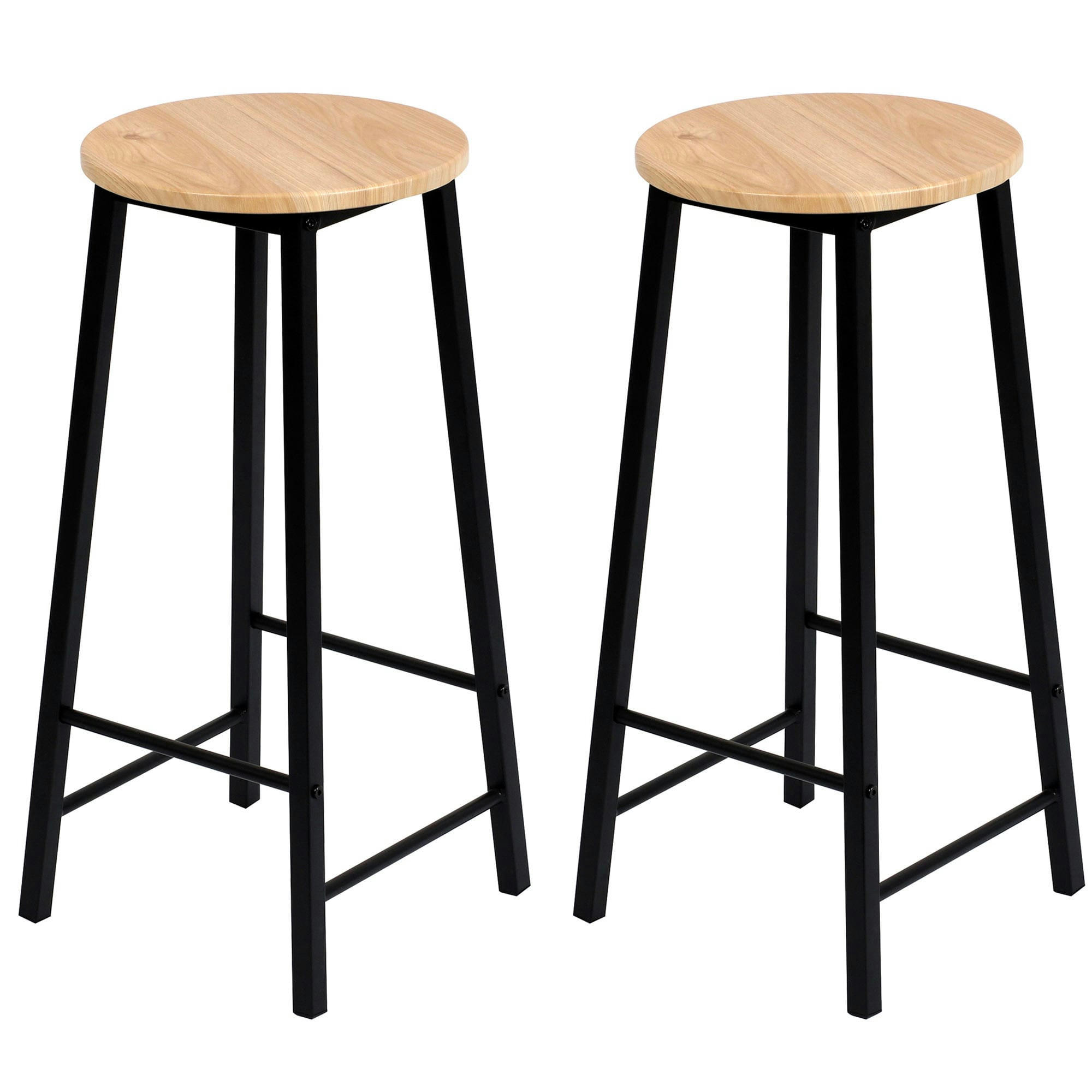 - Set de 2 tabourets de bar ronds métal noir et bois - 30x30x70cm
