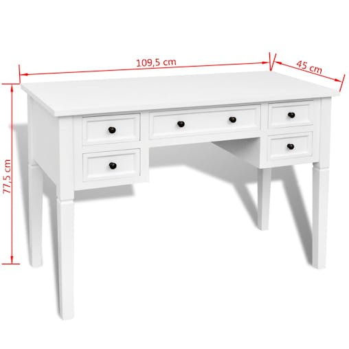 NNEVL White Writing Desk with 5 Drawers