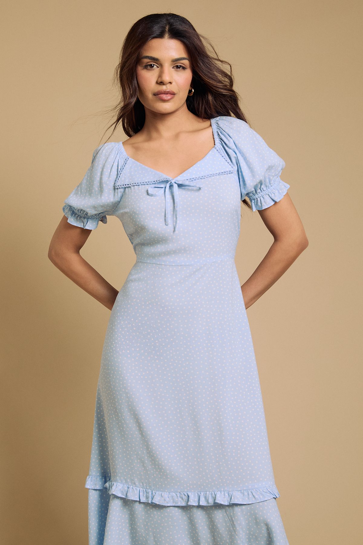 Dorothy Perkins Petite Lace Trim Collar Detail Midi Dress