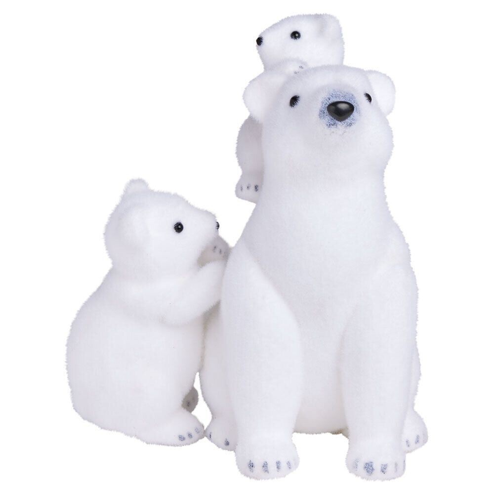 Décoration à poser famille ours blanc No&euml;l floqué L25X19XH33 cm blanc
