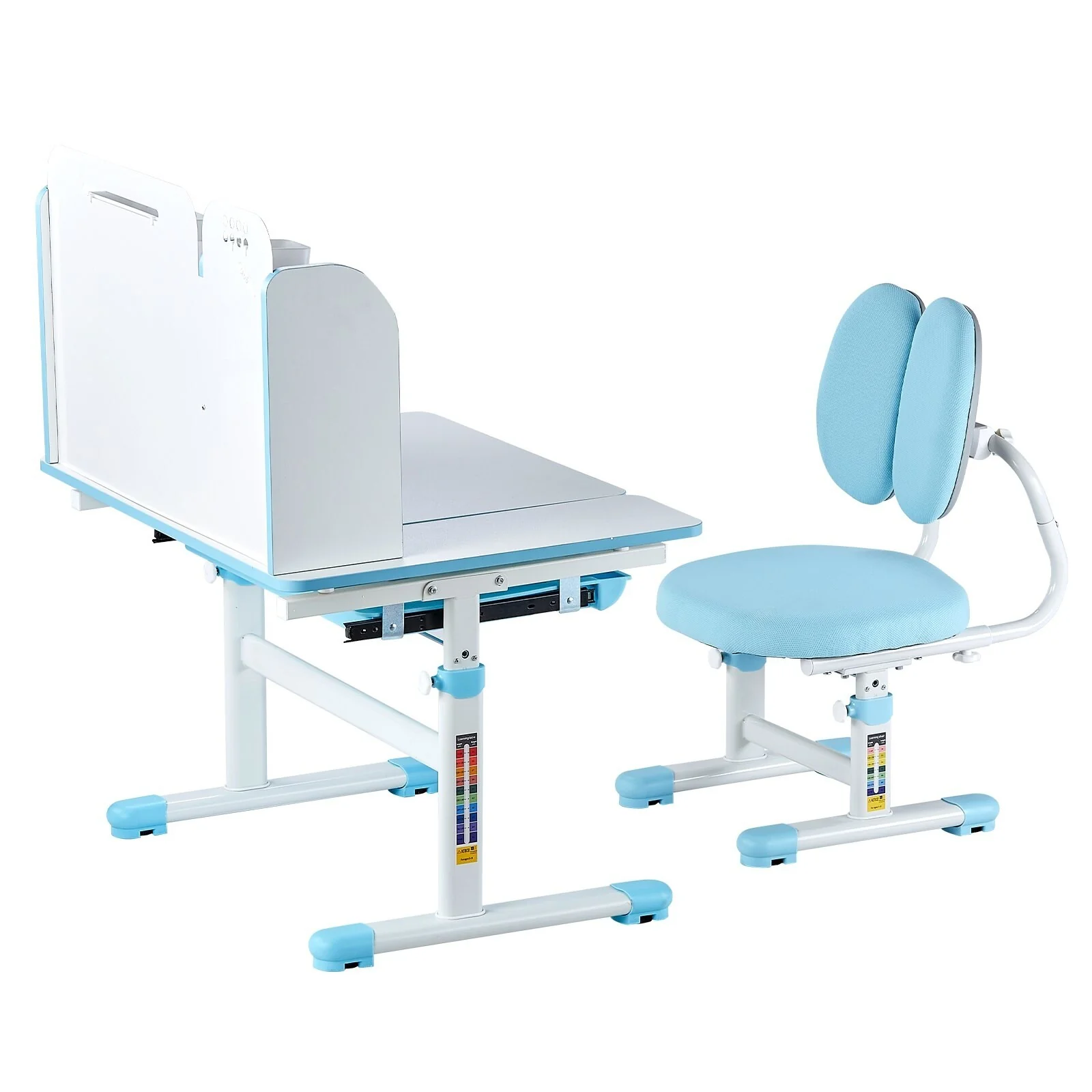 Blue Height Adjustable Study Desk and Chair Set for Kids with Drawer and Steel Hook Storage