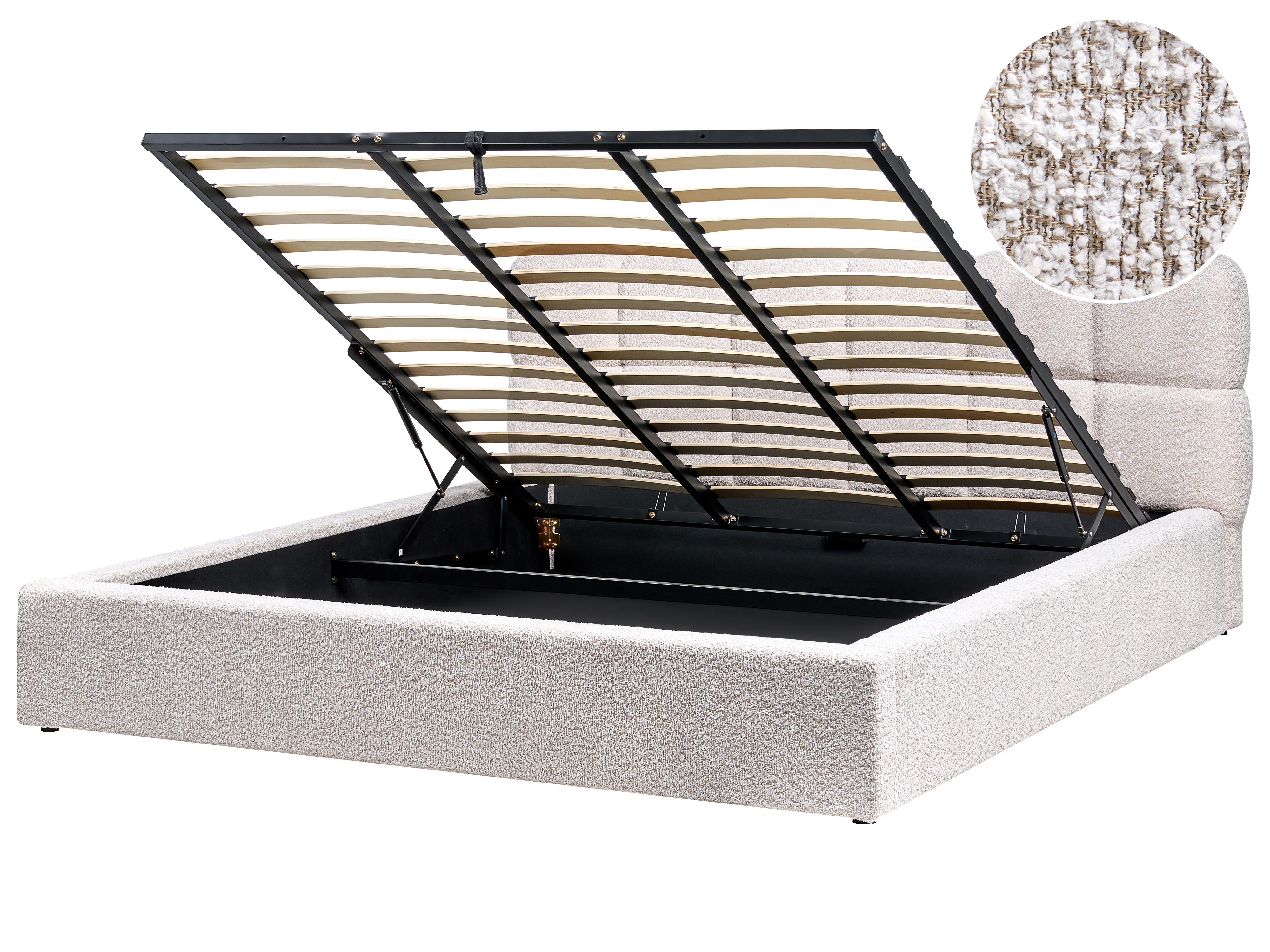 Ottoman Bed Boucle BASTON 180 x 200 cm (EU Super King) Light Beige