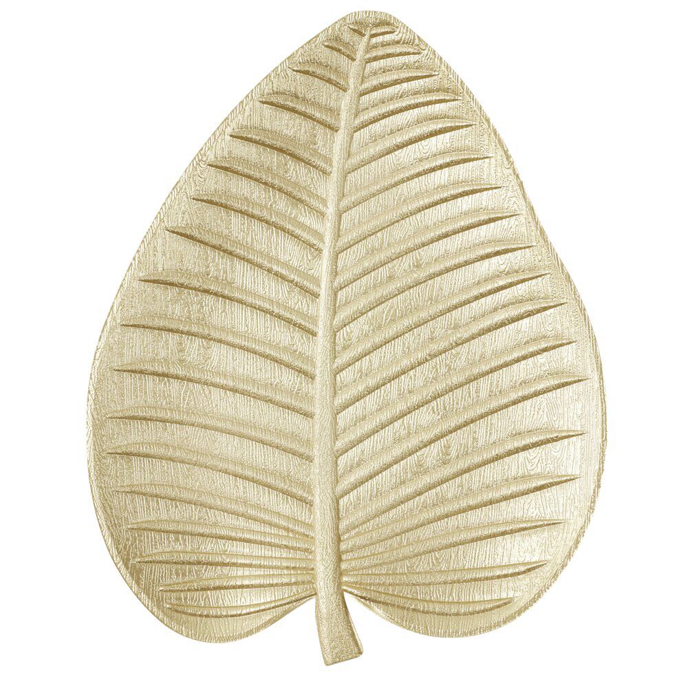 Vide poche forme feuille en bois doré 38x30xH4cm