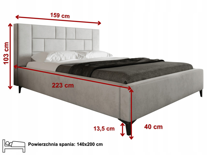 Łóżko tapicerowane PORTO 140x200   stelaż drewniany metalowy z pojemnikiem