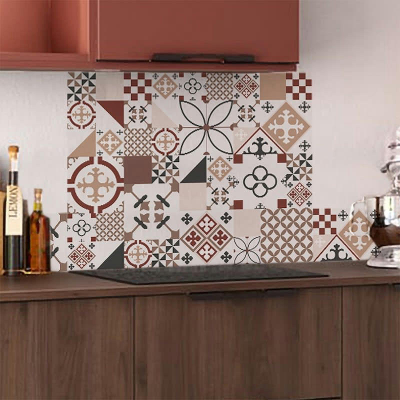 CIMENT STYLE TOUNDRA - Crédence cuisine Bandeau ALU lot de 2 L100xH20cm Marron Carreaux