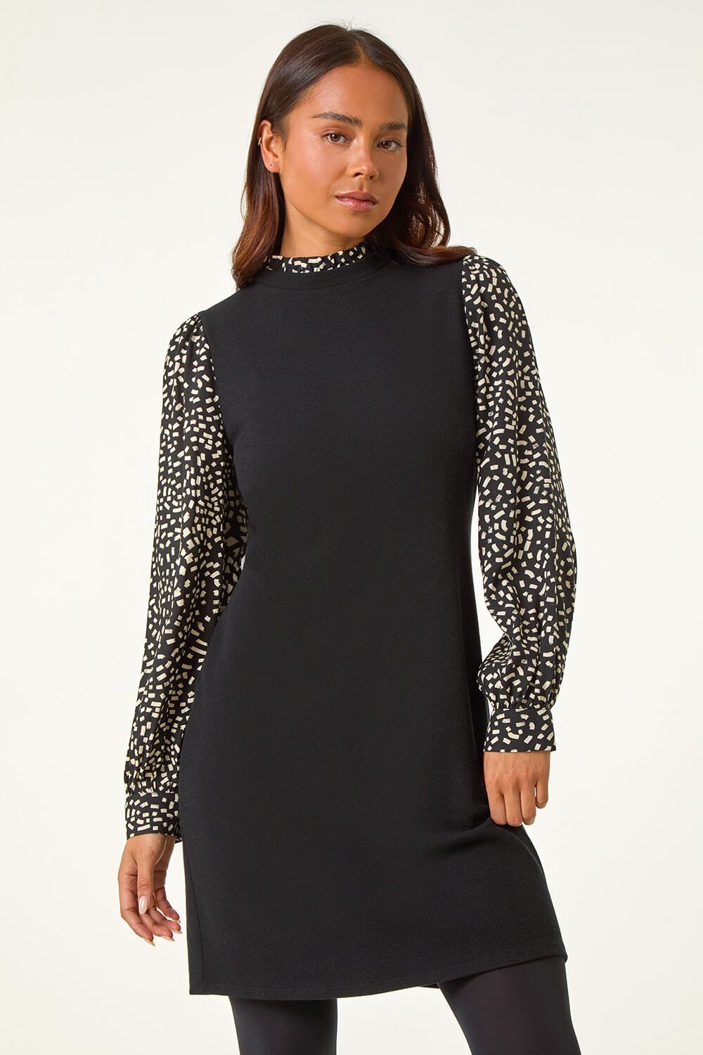 Roman Petite Contrast Frill Neck Stretch Dress