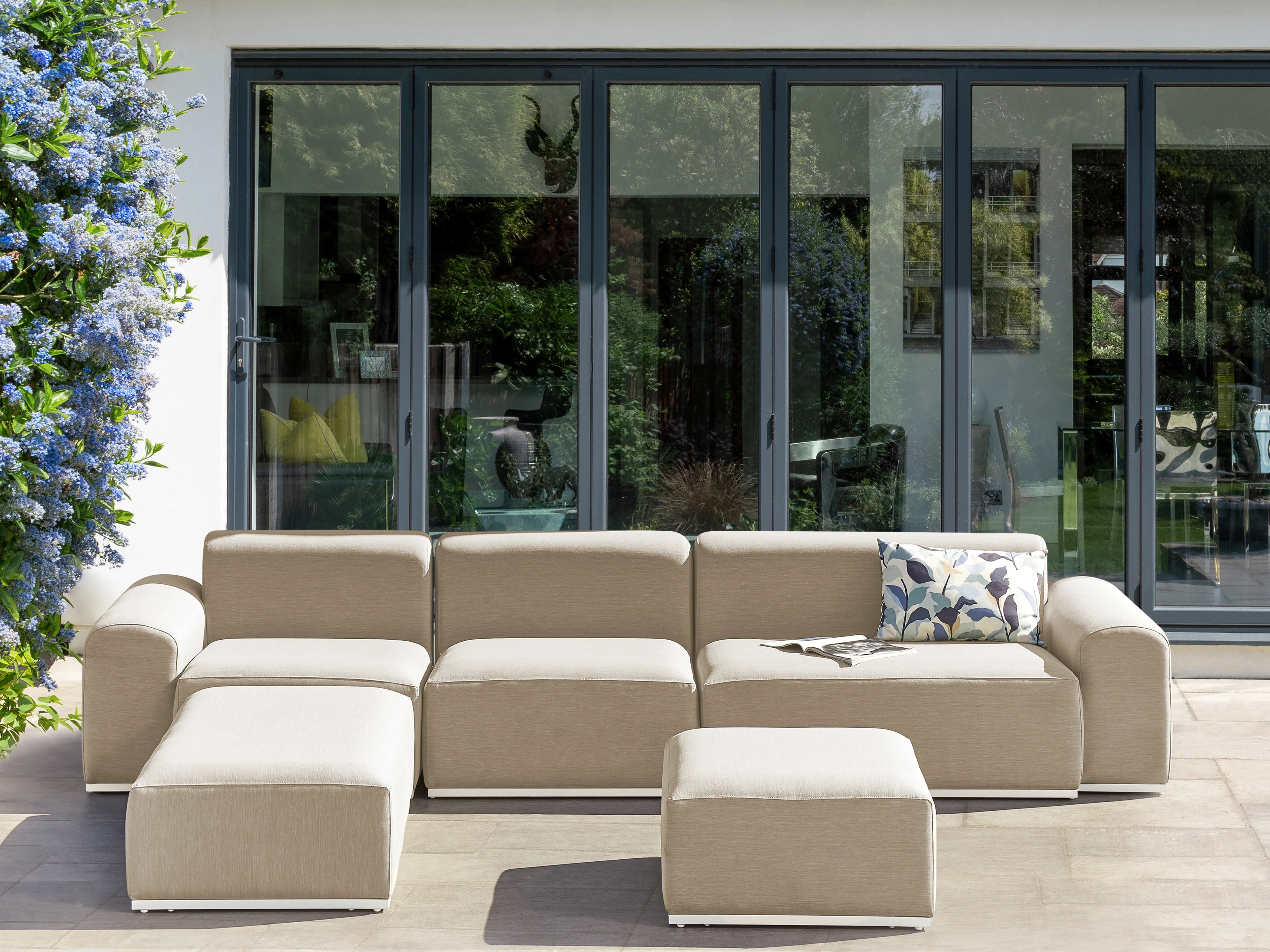 Garden Sofa with Ottoman 7 Seater BATTIFOLLO Modular Beige