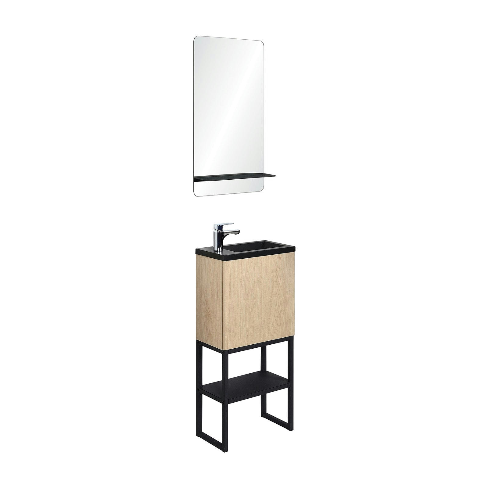 NOVA - Meuble lave-mains  décor chêne sur pieds + miroir rectangulaire