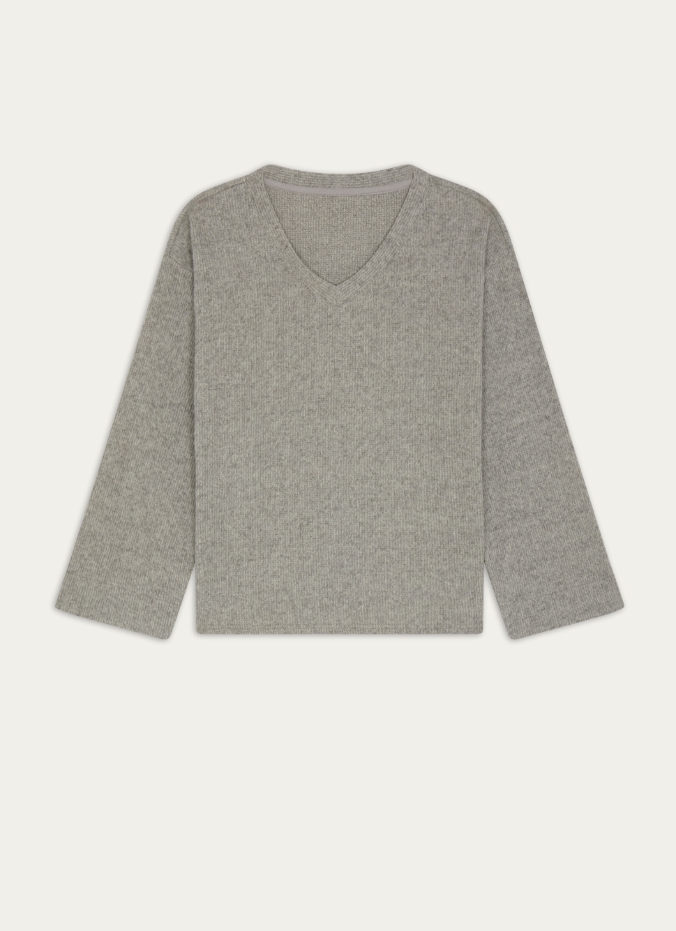 HAUT MANCHES LONGUES COL V EN MAILLE GRIS