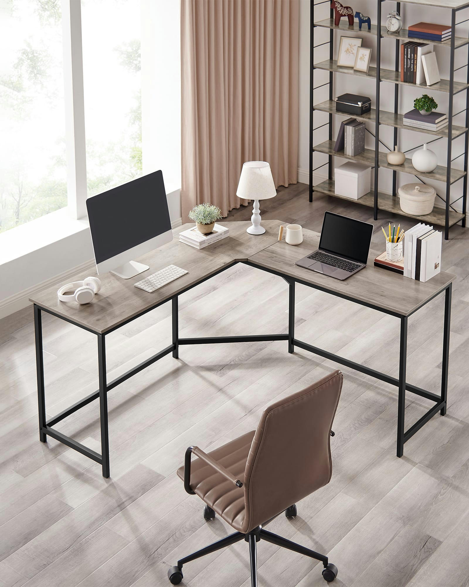 - Bureau d'angle en L effet bois noir