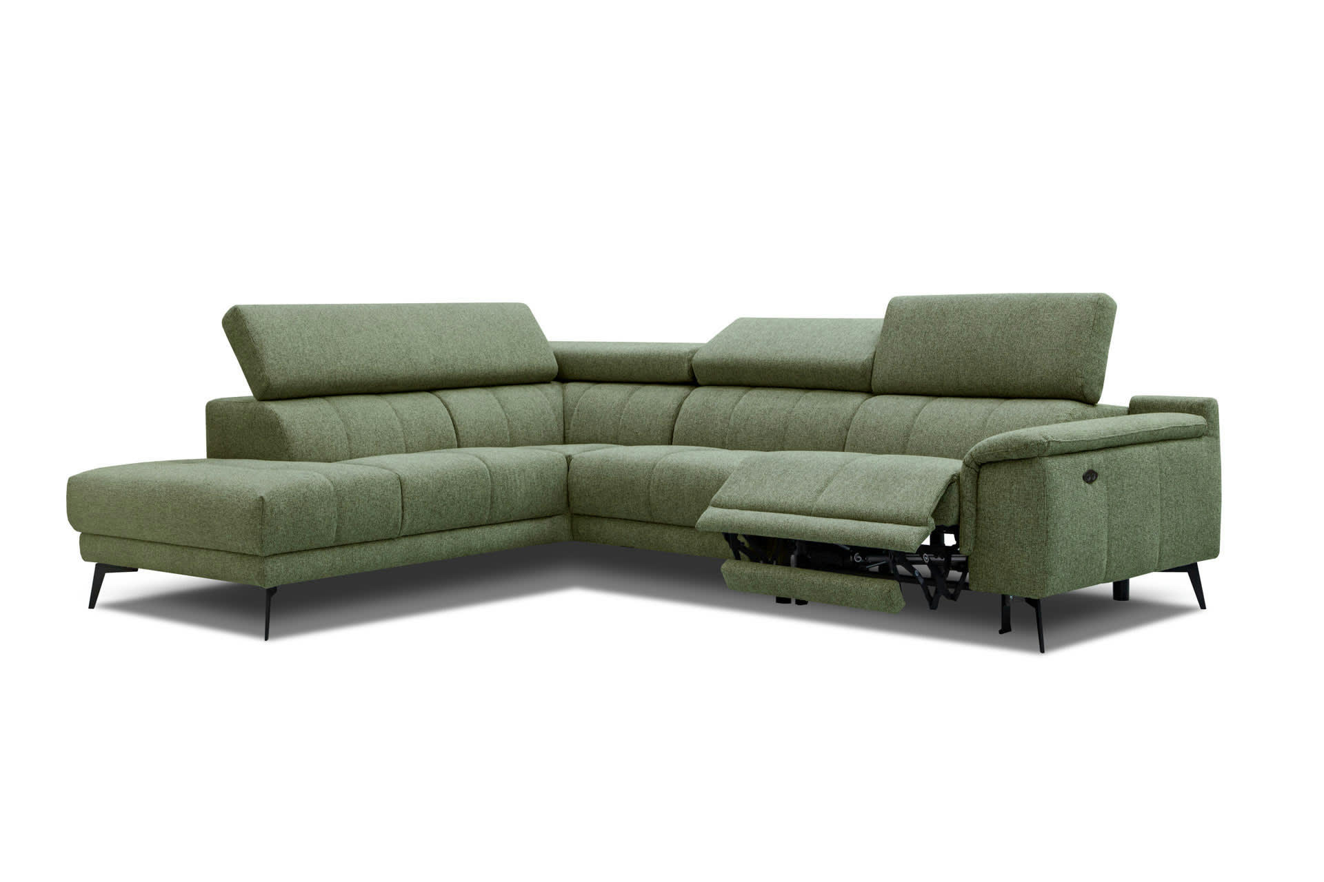 FIERO - Canapé d'angle gauche 5 places avec une relax électrique tissu vert