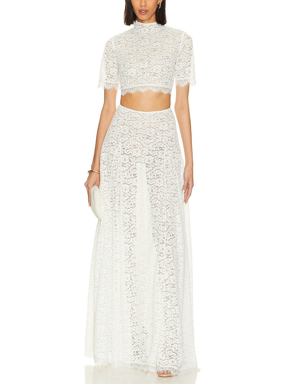 Elegant Hollow Lace Short-sleeved Top