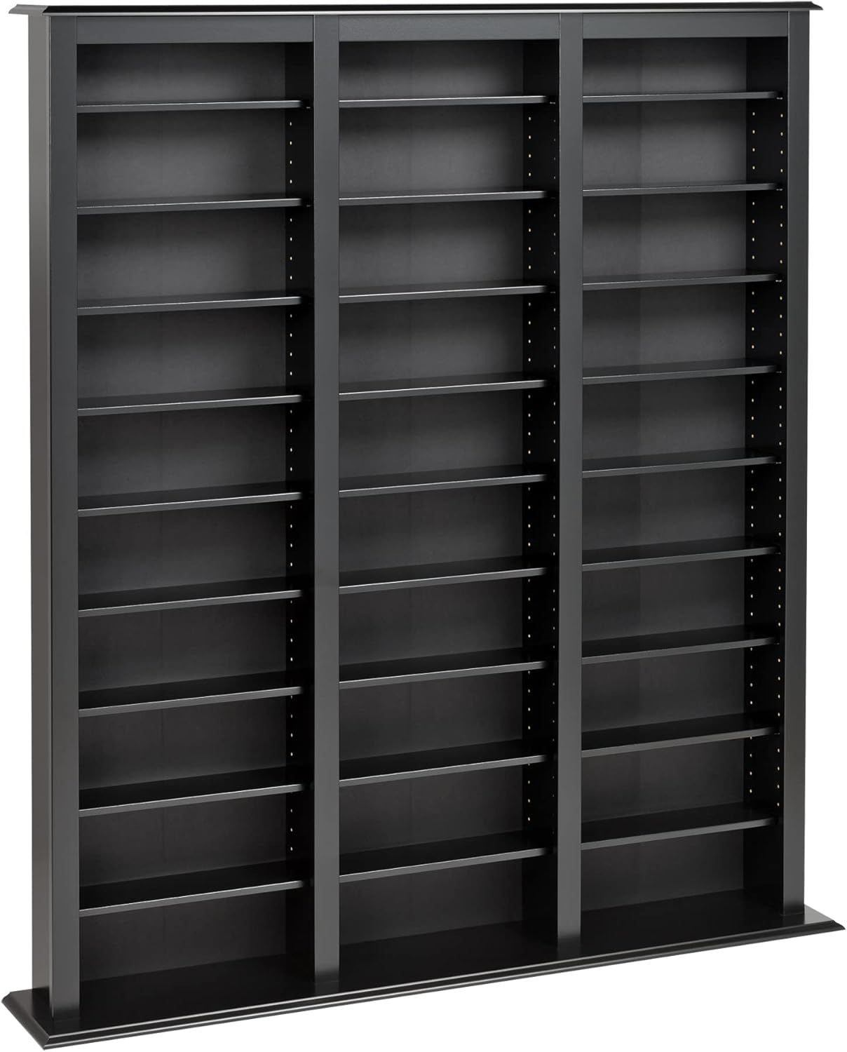 Prepac Barrister 3 Column Tall Storage Cabinet, Black Storage Cabinet with 27 Adjustable Shelves Display DVD for Living Room, 9.5 D x 57 W x 63.75 H
