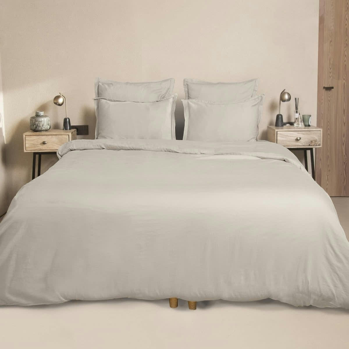 JULIA - Drap housse satin de coton  200x200x40 gris perle