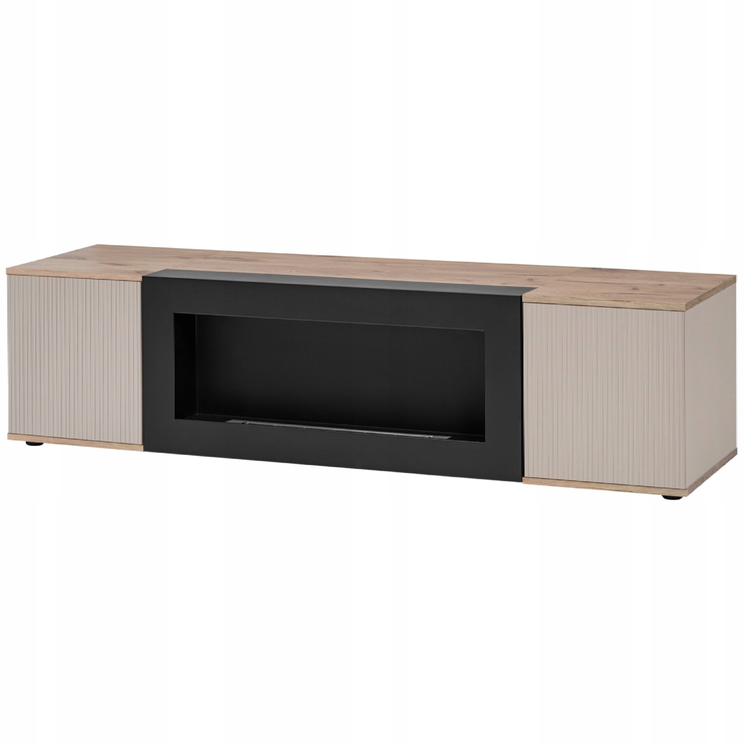 Szafka RTV CATALINA z biokominkiem Dąb Viking   Kaszmir Ryflowany front 160