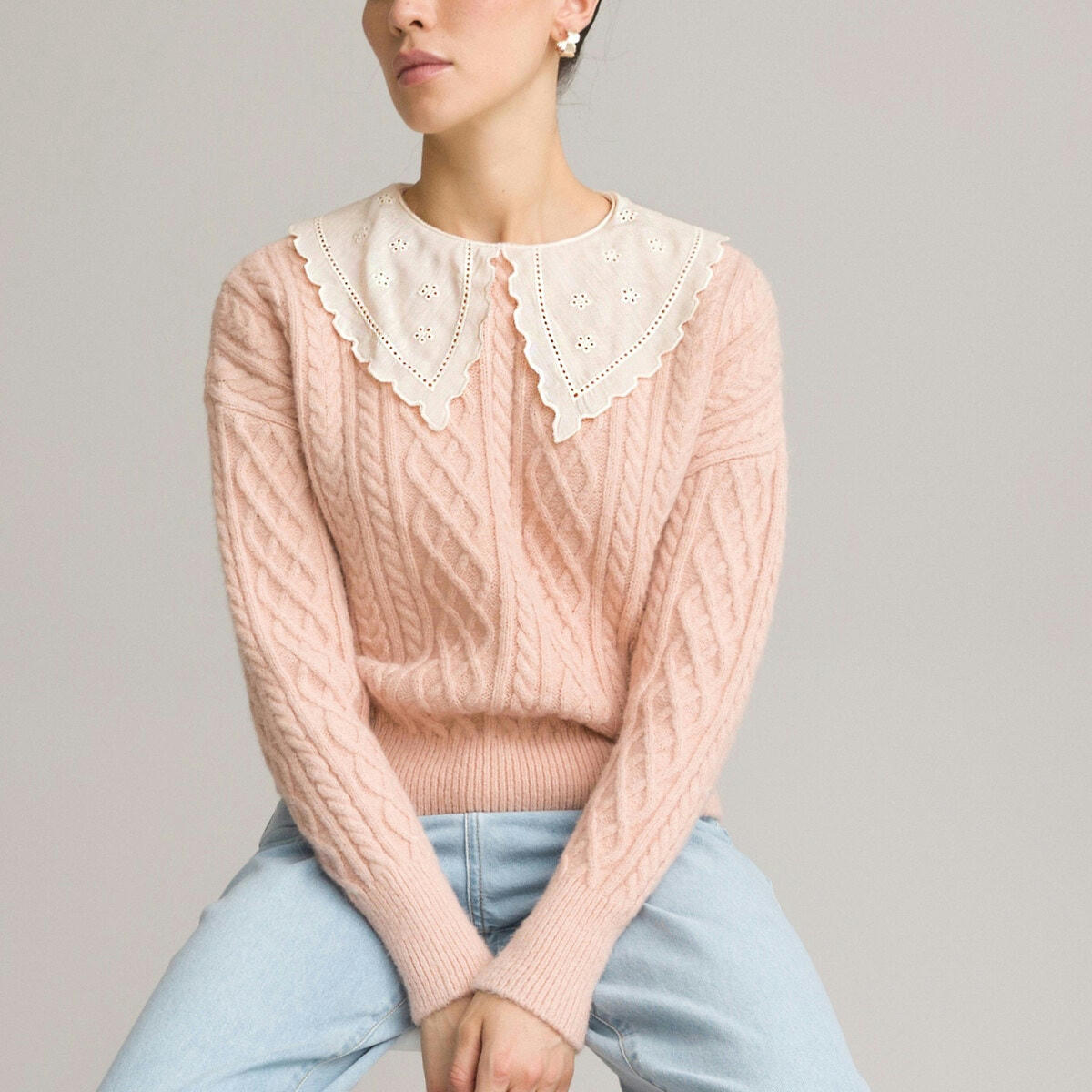 Pull 2 en 1 col claudine, maille torsadée