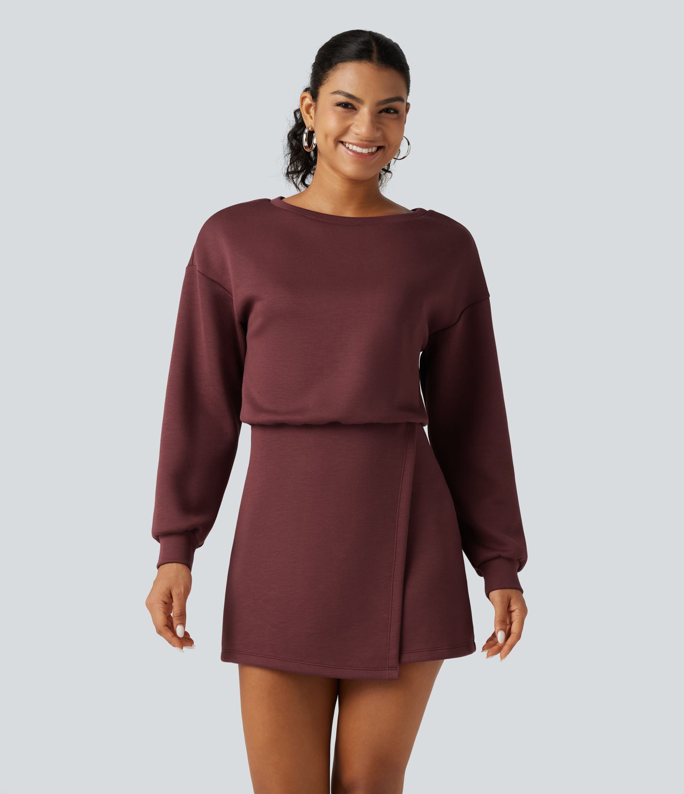 Robe sweat mini SpacerTek™ à encolure bateau et manches longues
