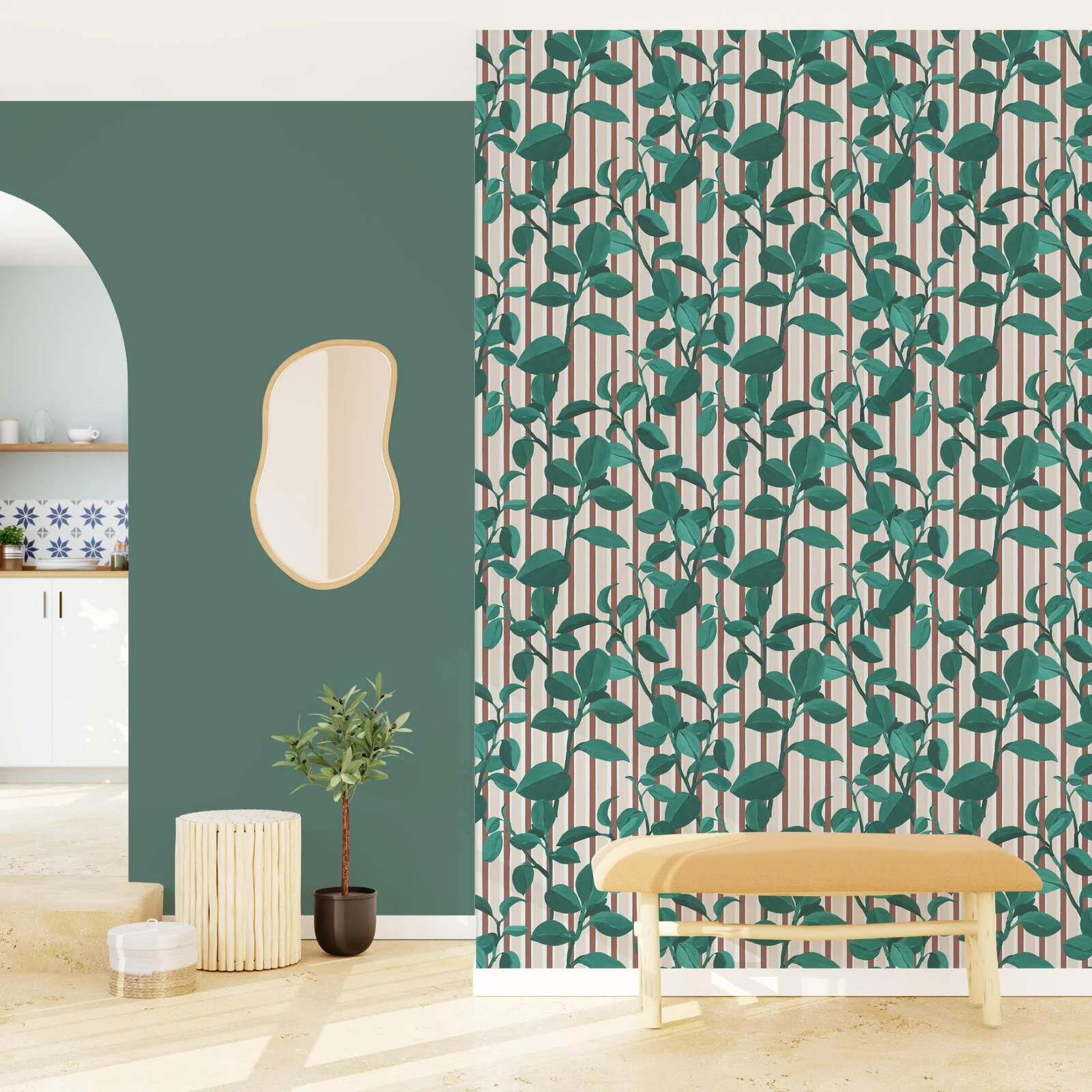 4MURS Papier peint intissé PEPEROMIA vert anglais et rose