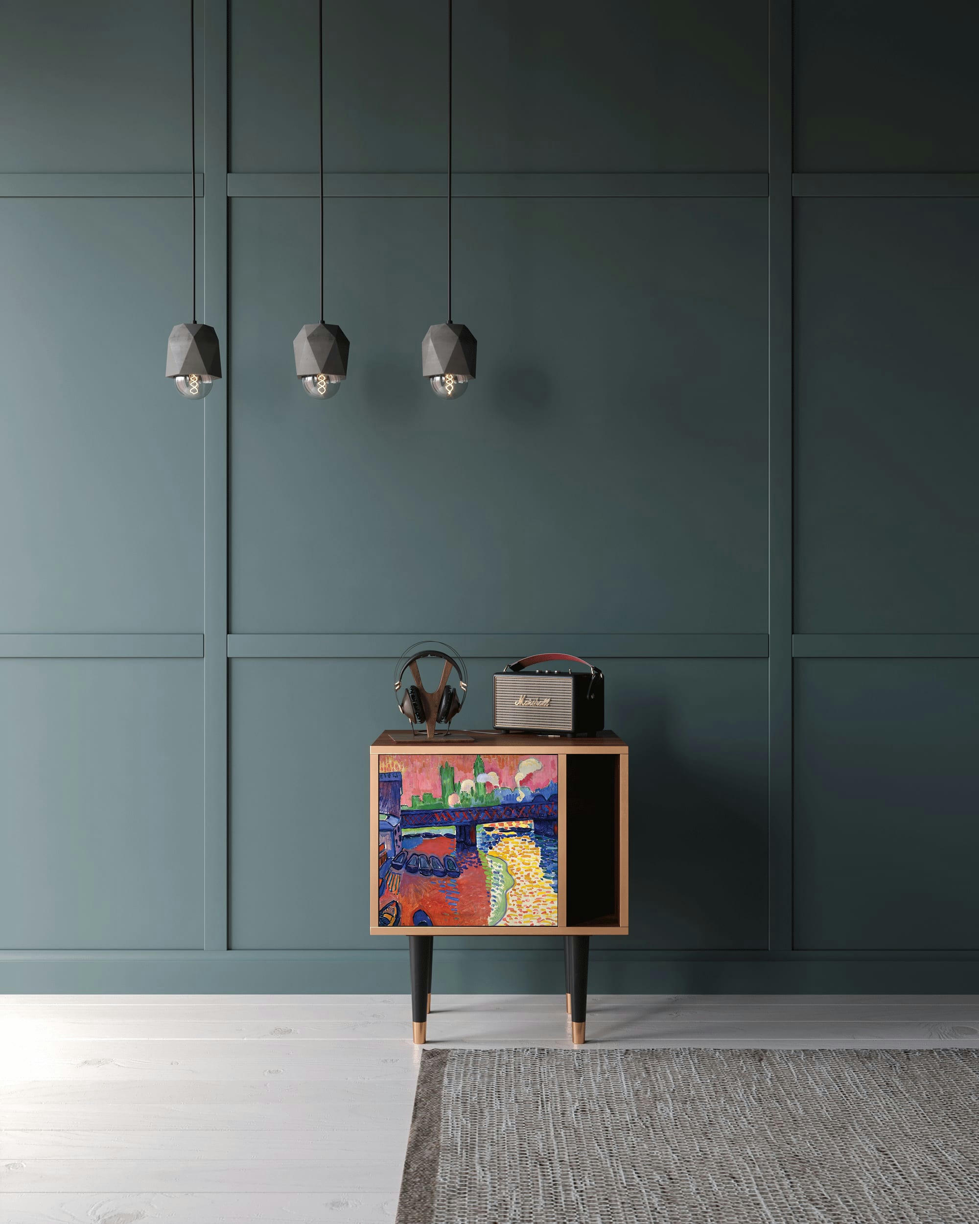 CHARING CROSS BRIDGE BY ANDRE DEAIN - Table de chevet multicolore 1 porte L 58 cm