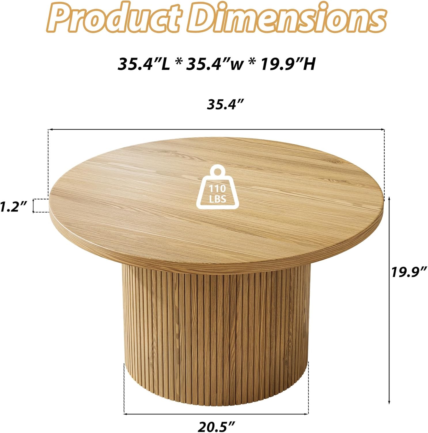 MAISONARIA Round Coffee Table with Metal Frame, 35 Coffee Tables for Living Room, Circle Wood Accent Center Table for Apartment, Oak