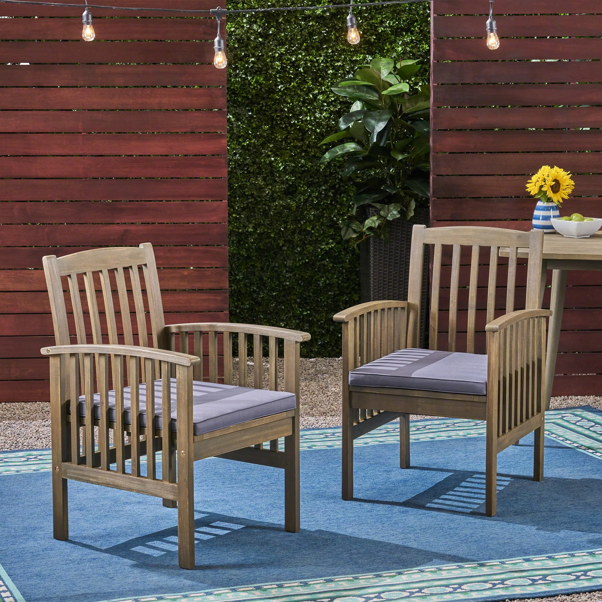 Casa Outdoor Acacia Wood Dining Chairs with Cushions (Set of 2) by Christopher Knight Home