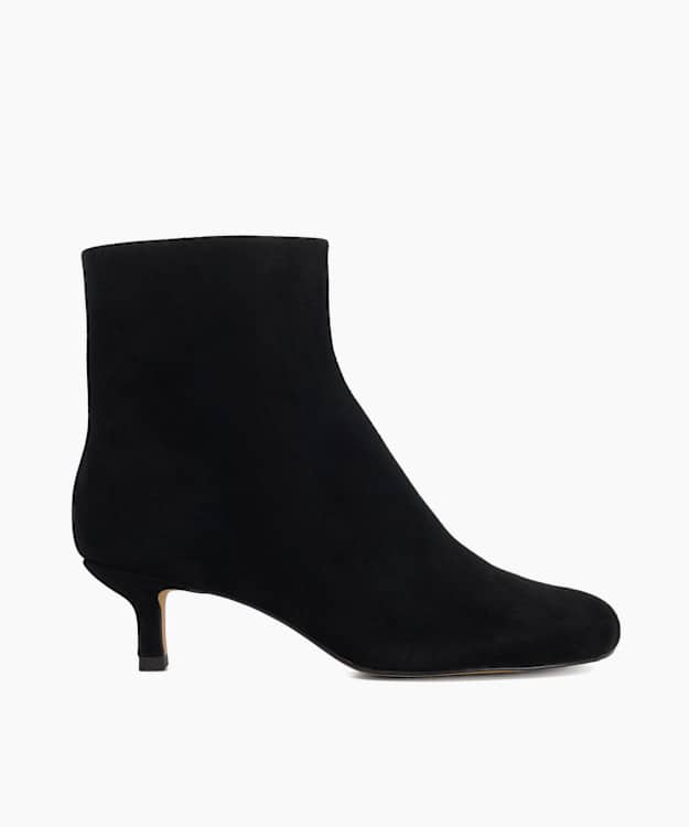 Orina Black - Asymetric Kitten Heel Suede Ankle Boots