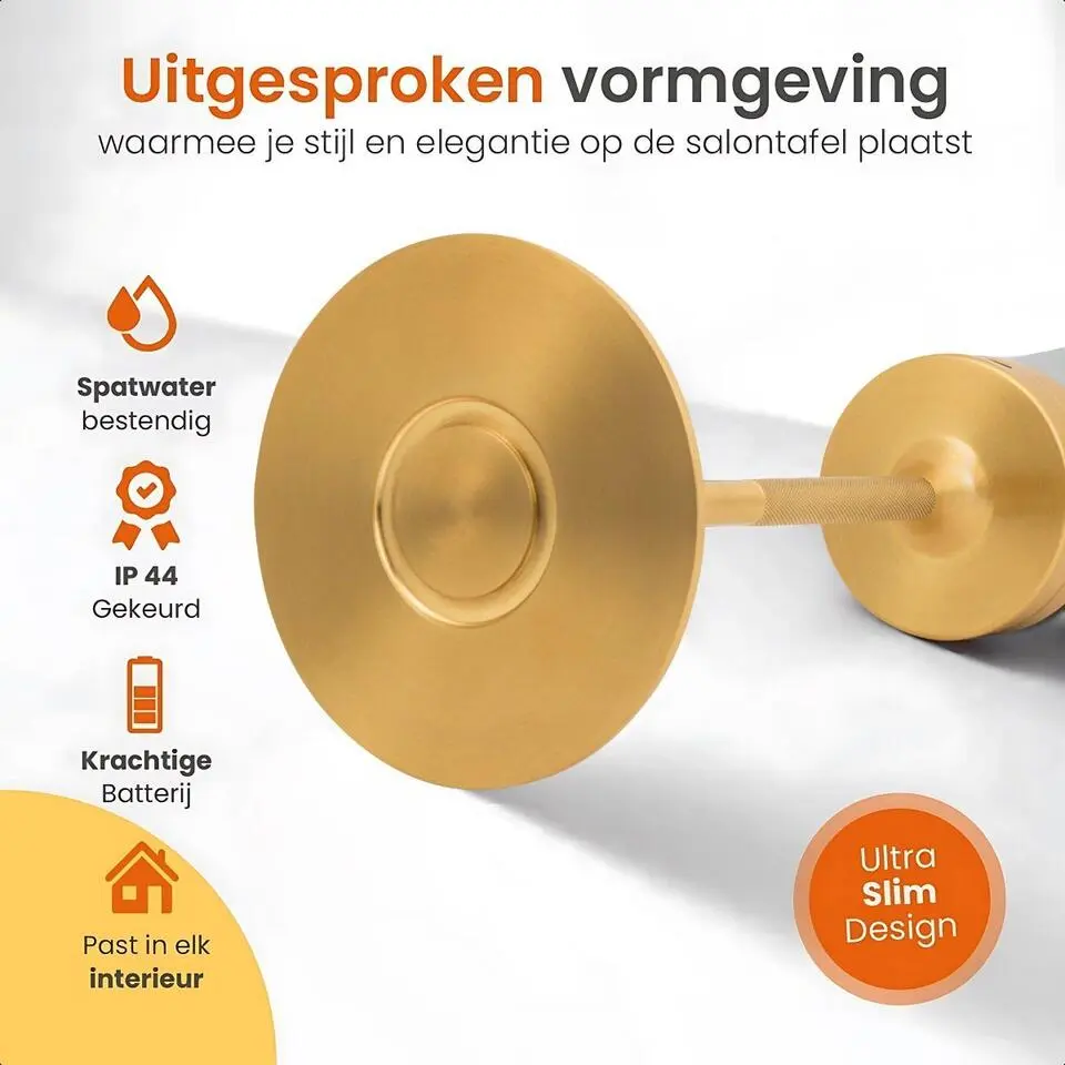 Goliving Tafellamp Op Accu - Oplaadbaar en Dimbaar - Hoogte 27 cm - Goud