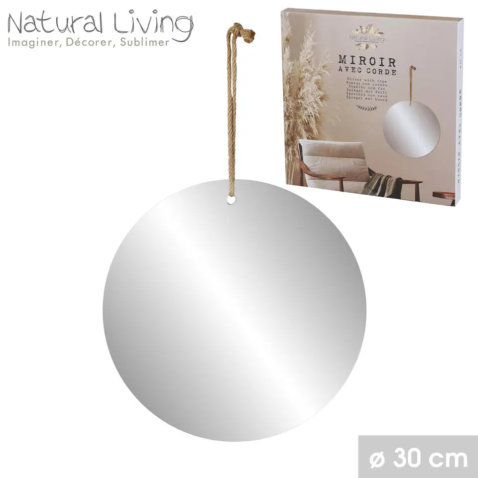 Natural Living spiegel - rond - naturel - jute touw - D30 cm