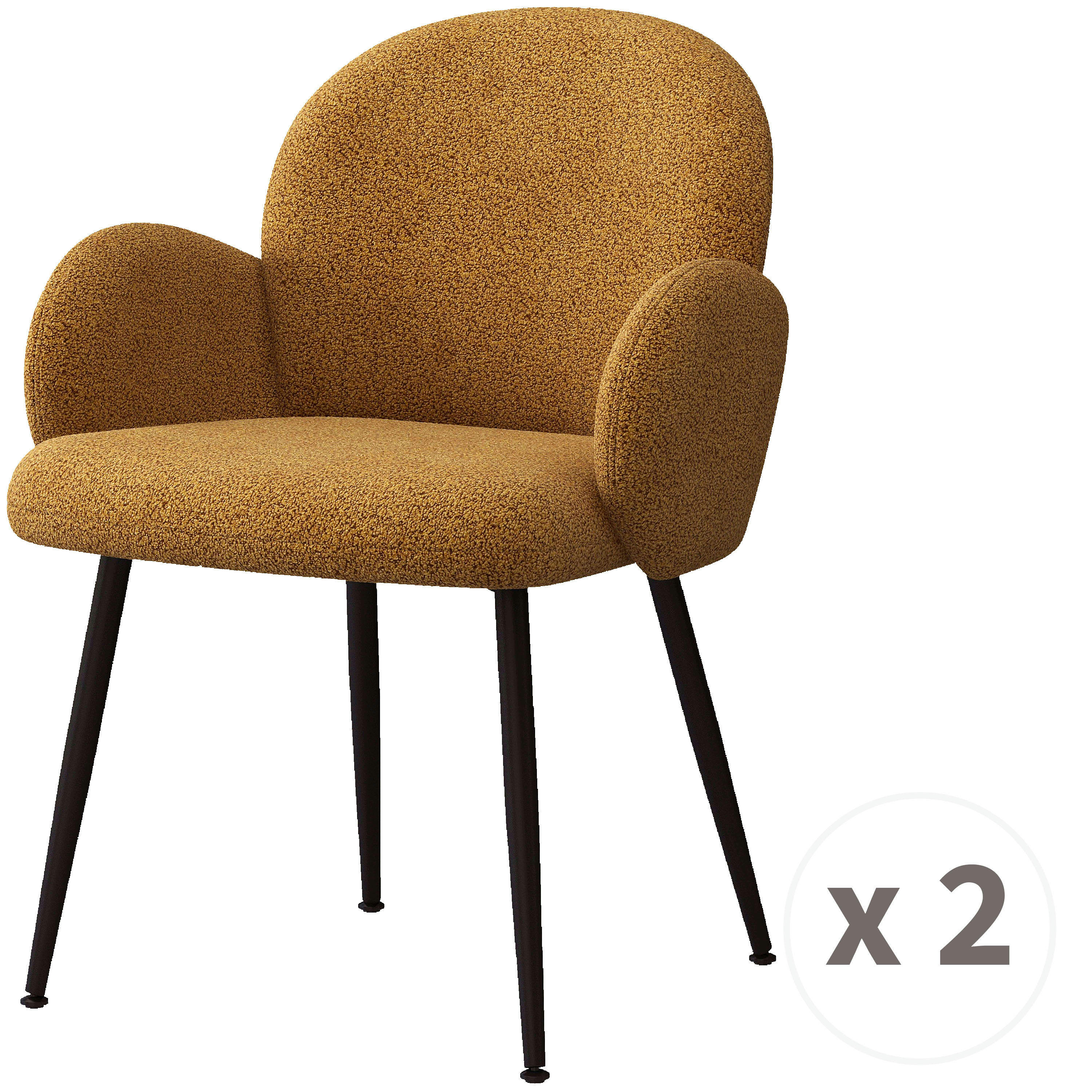 ALICE - Chaise en tissu bouclé Ocre et pieds métal noir (x2)