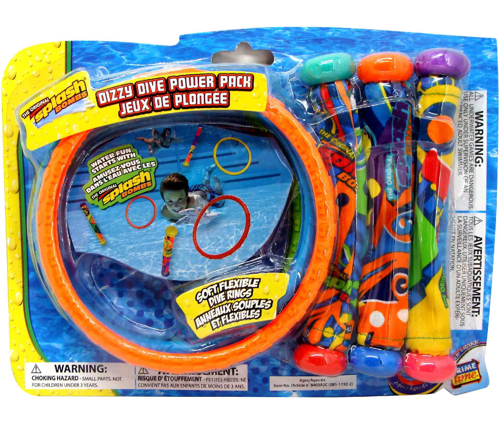 Splash Bombs Dizzy Dive Power Pack Flexible Pool Kids' Dive Rings and Sticks, 6-pc