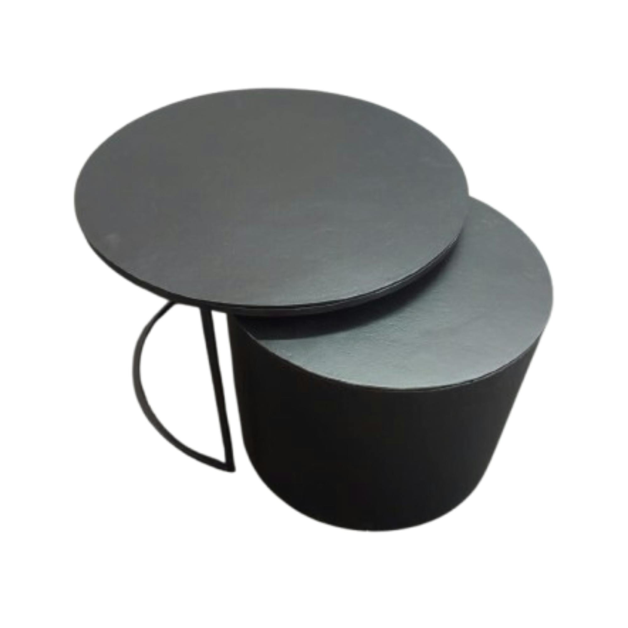 Table basse gigogne noire à bloc cylindre (lot de 2) KANO