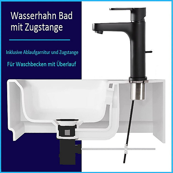 Mitigeur de lavabo avec Tirette de Vidage, Bonde Incluse, Auralum Max Robinet Salle de Bain Noir Robinetterie en Laiton