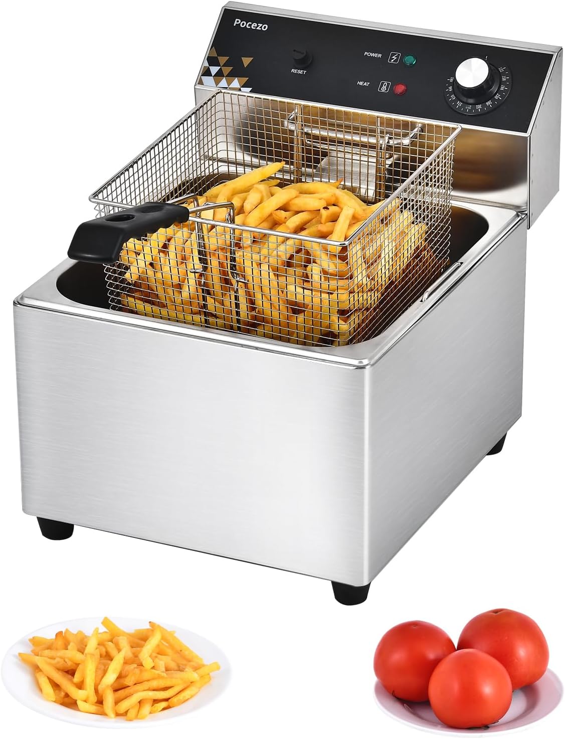 Deep Fryer with Basket, 1700w 19.7Qt Oil Tank/ 8.8Qt Basket, 0.6mm Thickened Stainless Steel Countertop Electric Fryer for Home and Commercial Use, Oil Fryer with Double Overheat Protection