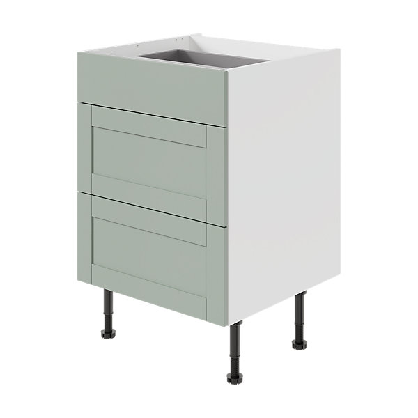 Meuble bas de cuisine avec 3 tiroirs GoodHome Ash vert sauge L. 60 x H. 72 cm