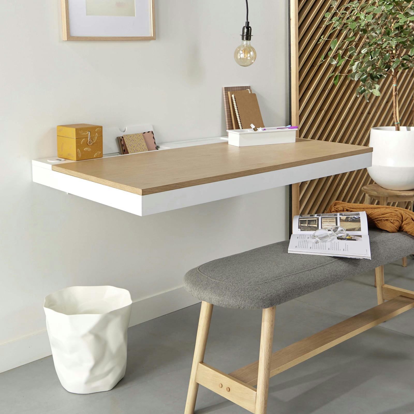 HANG - Bureau mural 120 cm bois et blanc