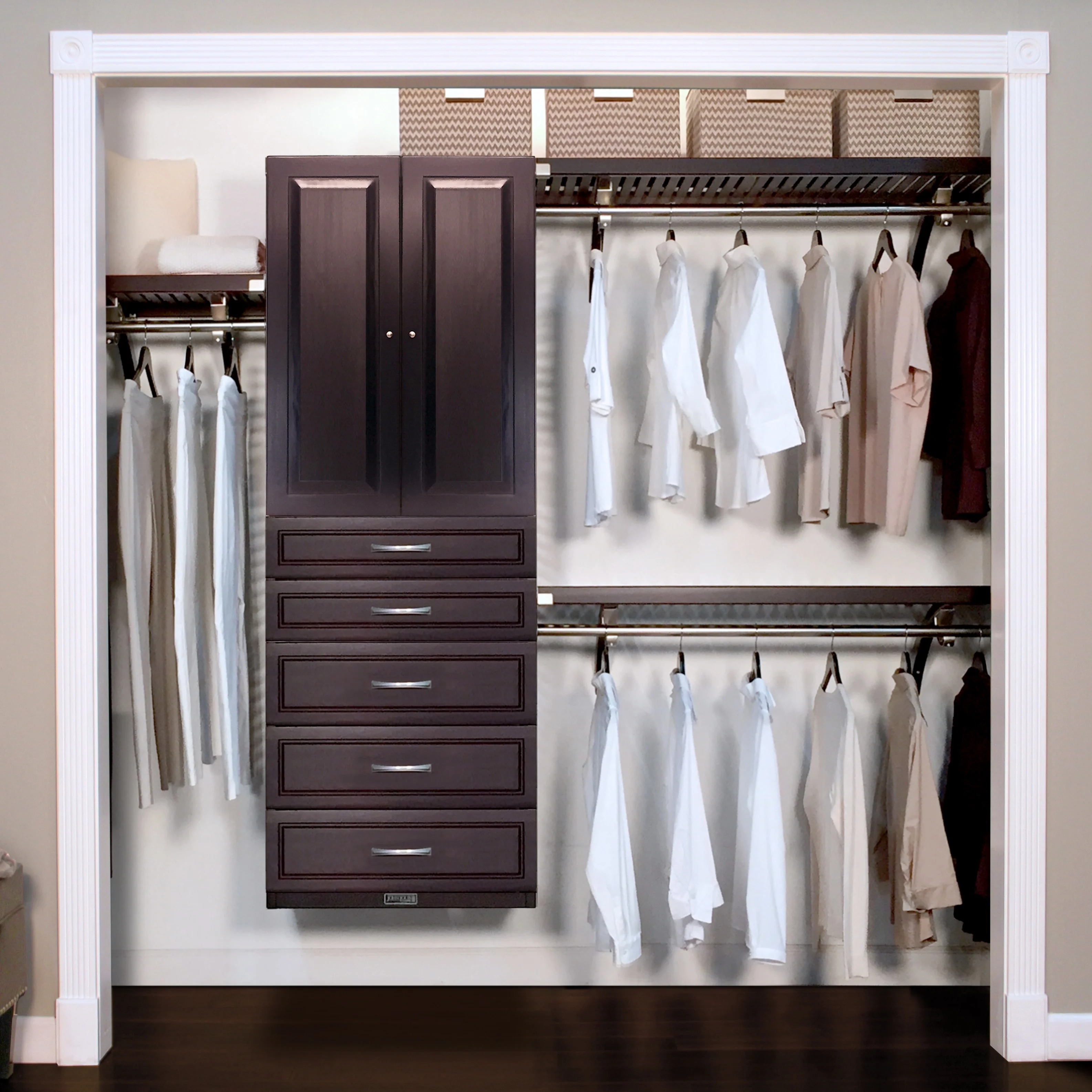 John Louis Home 16in. Deep Solid Wood 5-Drawer/Raised Panel Doors Woodcrest Deluxe Organizer Espresso