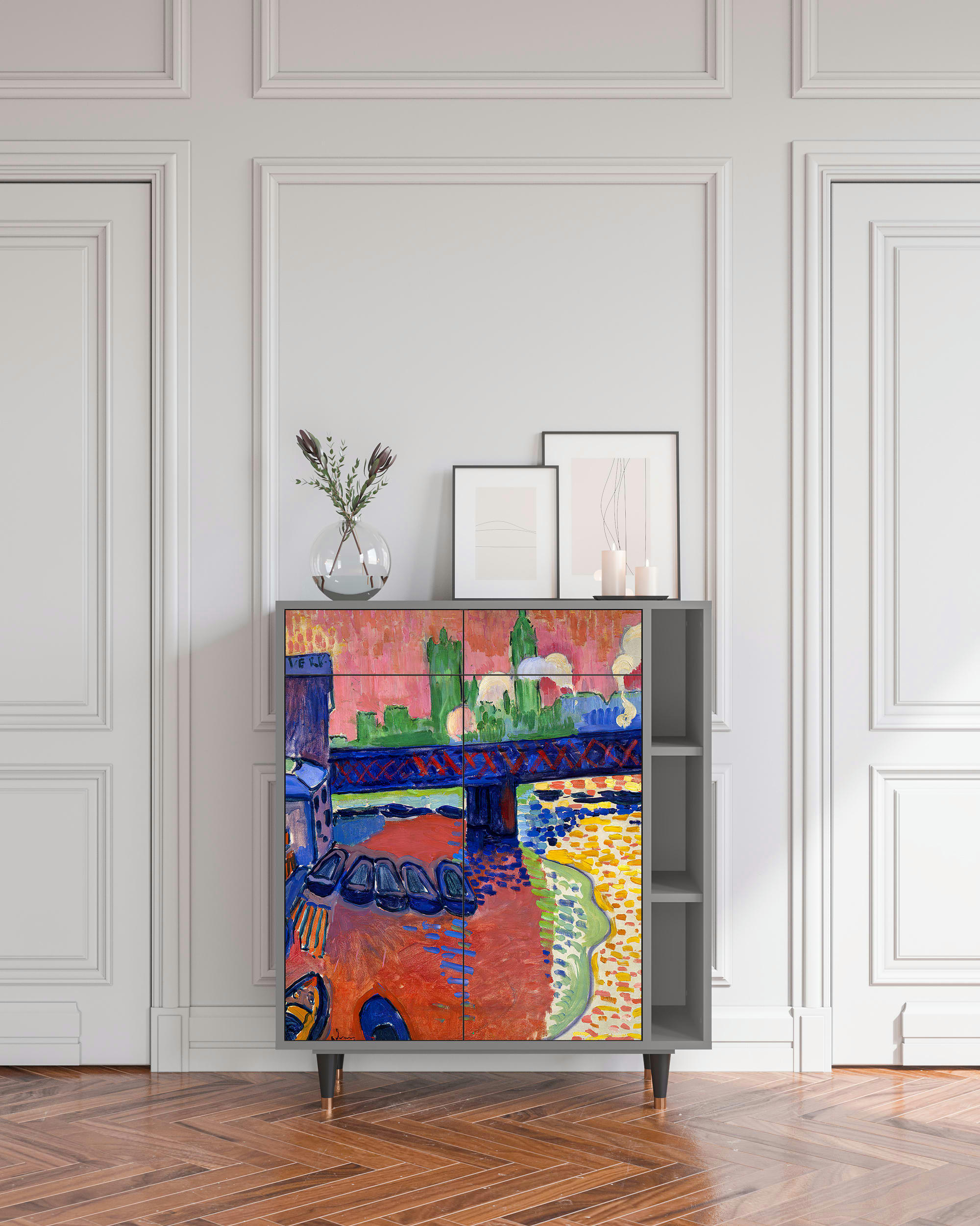 CHARING CROSS BRIDGE BY ANDRE DEAIN - Buffet  multicolore 2 tiroirs et 2 portes L 94 cm