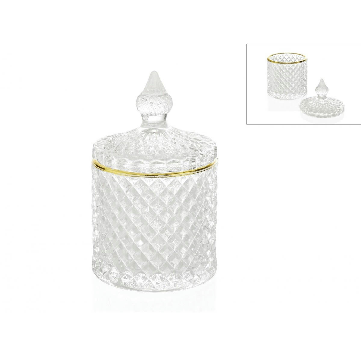 VERRE - Boîte de rangement salle de bain verre et or D8,5cm