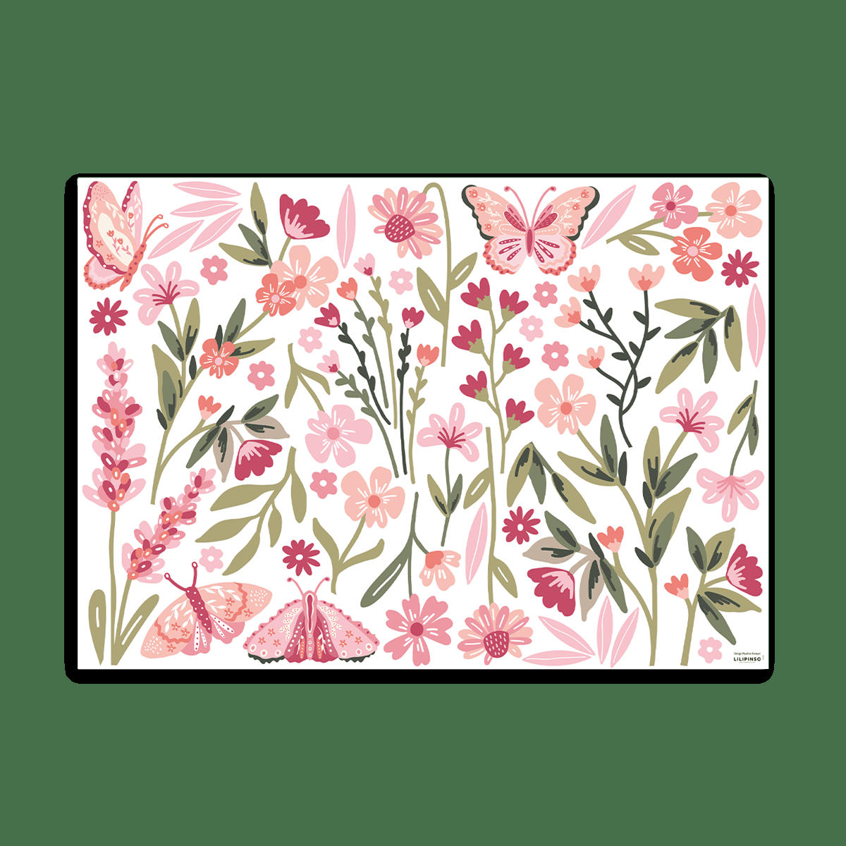 MAGENTA - Stickers muraux jardin fleurs et papillons en vinyle mat rose