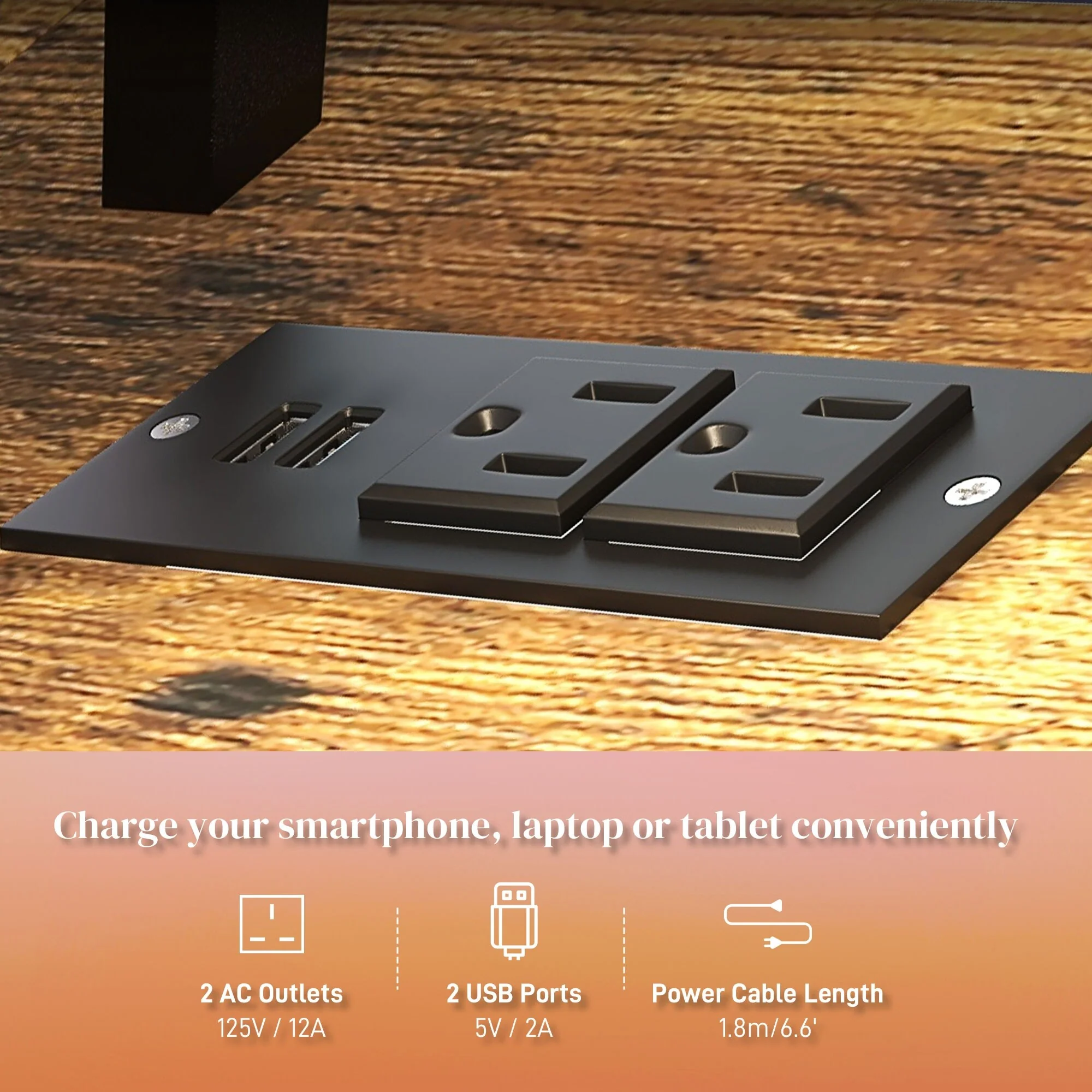 61 Computer Desk with LED Lights, Power Outlets, and USB Ports