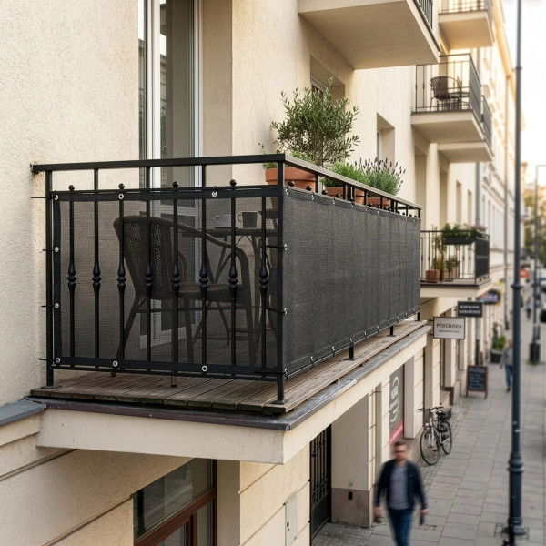 Osłona na balkon 1x6 m maskująca mata balkonowa zacieniająca 95% z opaskami